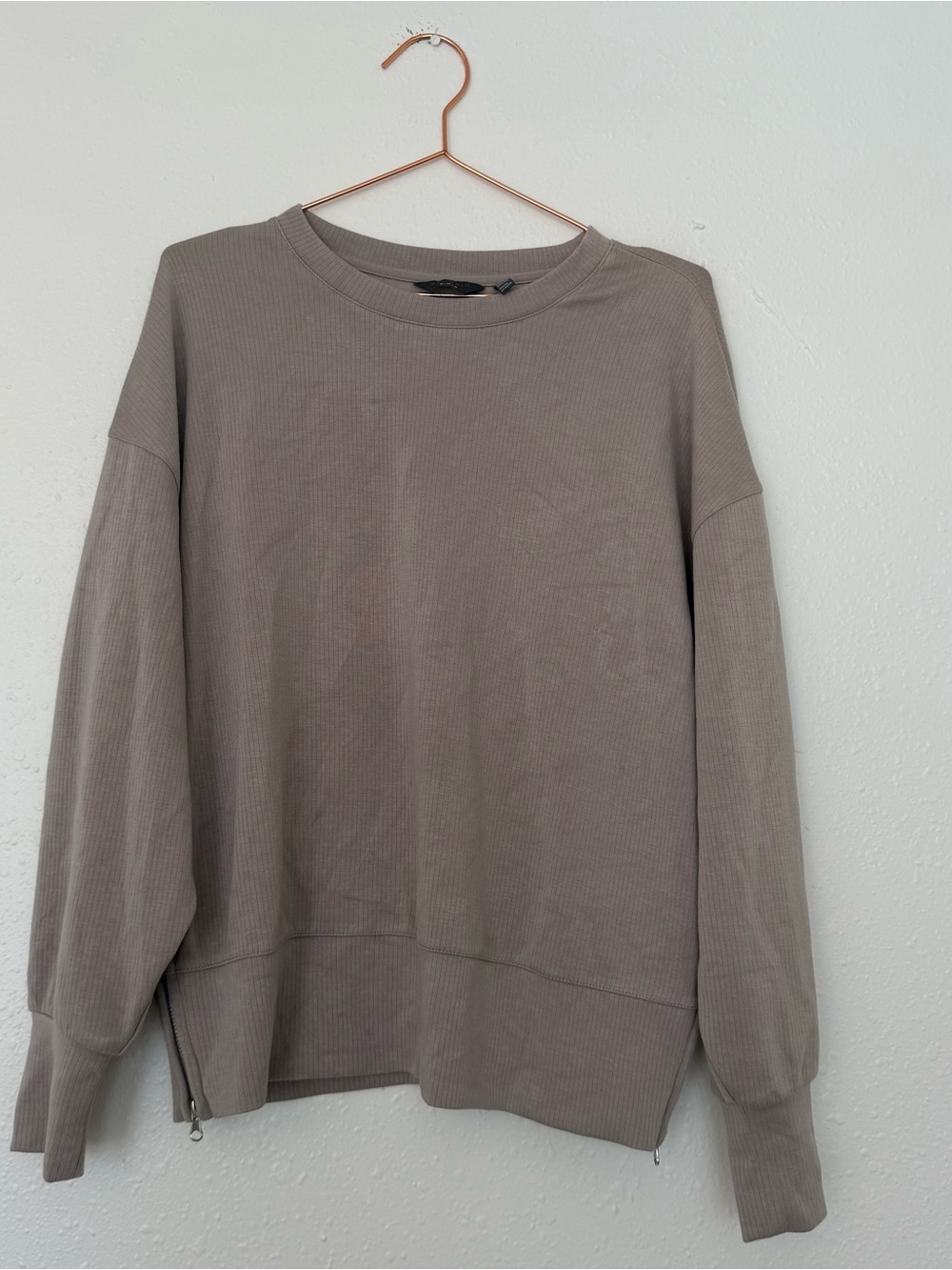 Danskin Taupe Ribbed Crewneck  with Side Zippers and pant set